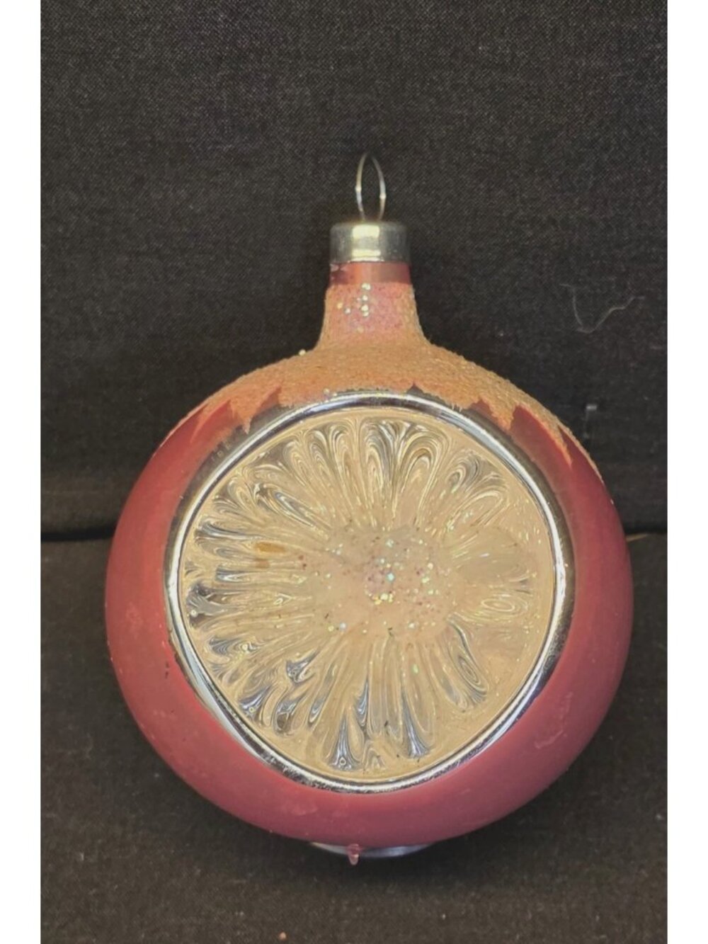 Vintage Style Pink Snowcap Glitter Indented Reflector Christmas Ornament